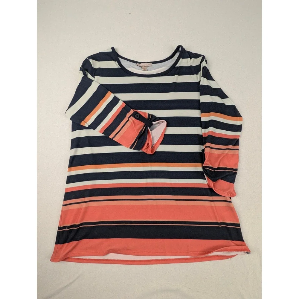CJ Banks Womens Blue Coral Coastal Casual Preppy Classic Scoop Neck Top Size M